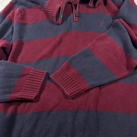 Nautica Mens 3X Red Navy Stripe Cotton Quarter Zip Pullover Sweater Big Tall - Picture 11 of 12